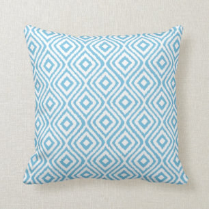 Aqua blaues Stammes- Ikat Diamant-Muster Kissen