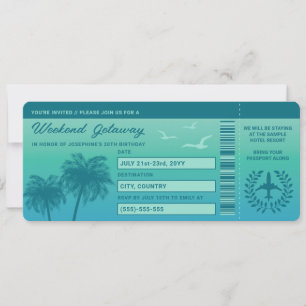 Aqua Blaues Tropisches Faux-Flugticket Geburtstag Einladung