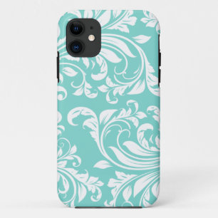 Aqua-blaues und weißes Damasked Muster Case-Mate iPhone Hülle