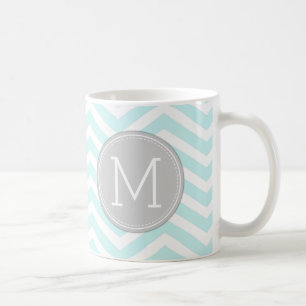 Aqua-blaues Zickzack Muster mit Monogramm Tasse