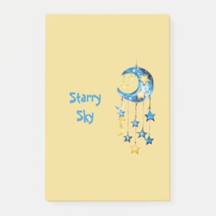 Aqua Blausternhimmel Gelbe Sterne Monde Post-it Klebezettel