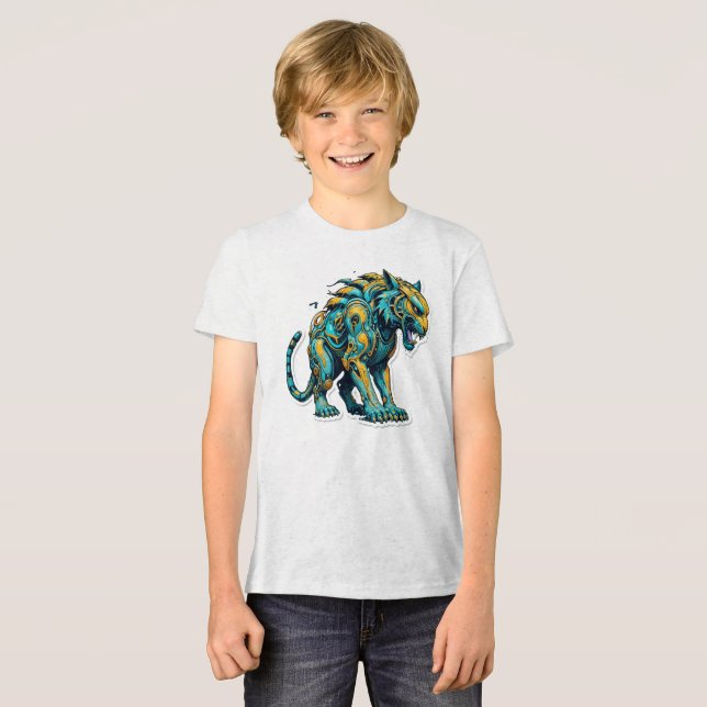 Aqua Blaze Tiger für Jungen und Mädchen Tri-Blend Shirt (Vorderseite voll)