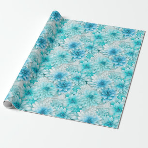 Aqua Blooms: Wasserfarbene Hochzeitsblumen in Blau Geschenkpapier