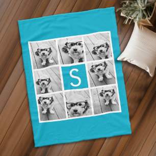 Aqua Blue 8 Foto-Collage individuelles Monogramm Fleecedecke