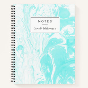 Aqua Blue Abstrakt Marble Personalisiert Notizbuch