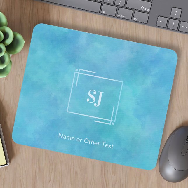 Aqua Blue Abstrakt Watercolor Monogram Mousepad (Von Creator hochgeladen)