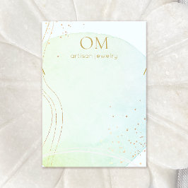 Aqua Blue Abstrakt Watercolor Necklace Visitenkarte