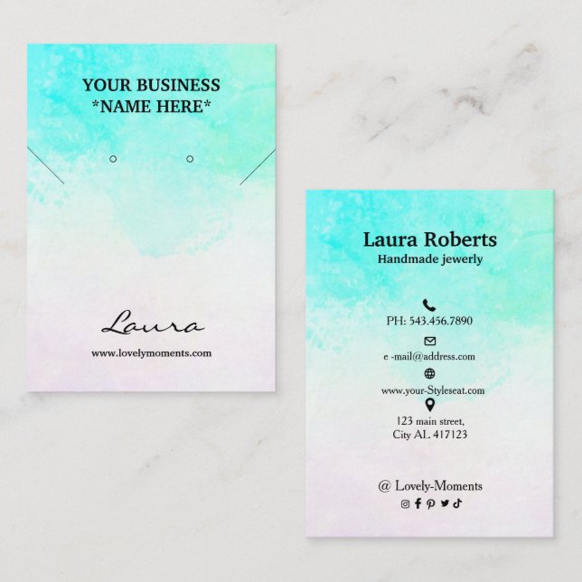 Aqua Blue Abstrakt Watercolor Study Earring Visitenkarte (Vorne/Hinten)