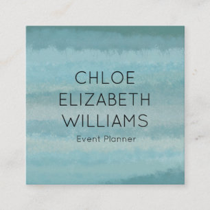 Aqua Blue Abstrakt Watercolor Textured Strips Quadratische Visitenkarte
