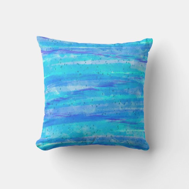 Aqua Blue Abstrakt Waves Kissen (Vorderseite)