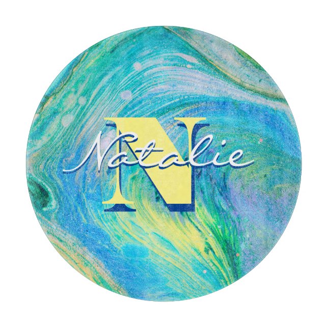 Aqua Blue Acrylic Flow Art Cutting Board Schneidebrett (Vorderseite)