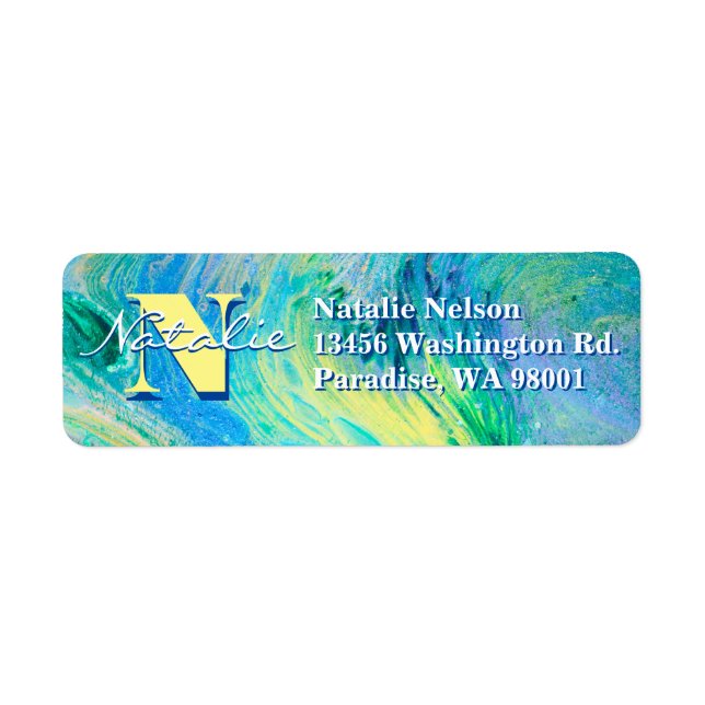 Aqua Blue Acrylic Flow Art Label (Vorne)