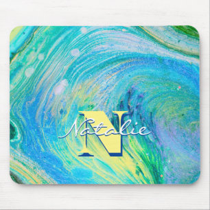Aqua Blue Acrylic Flow Art Mousepad