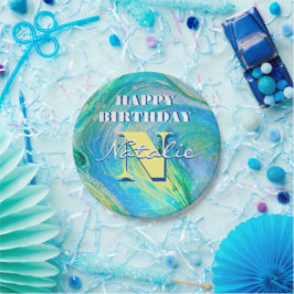 Aqua Blue Acrylic Flow Art Pappteller