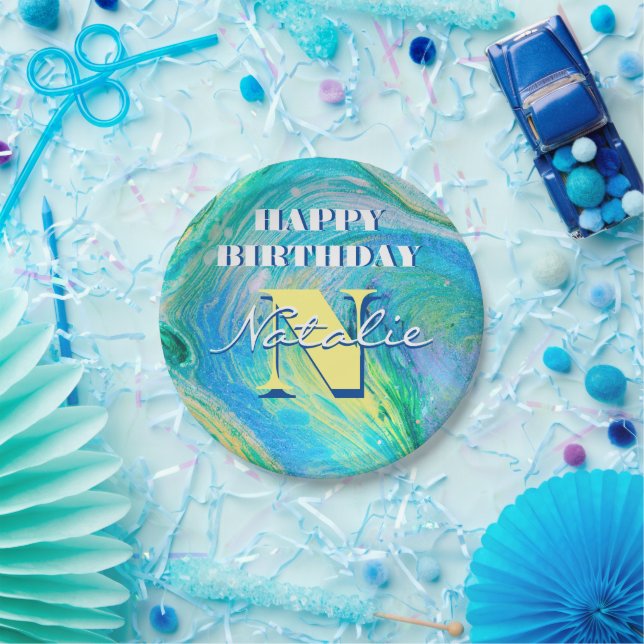 Aqua Blue Acrylic Flow Art Pappteller (Party)