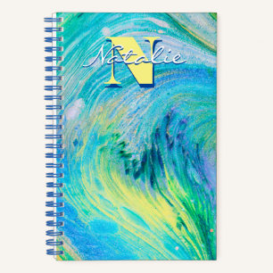 Aqua Blue Acrylic Flow Art Spiral Notebook Notizbuch