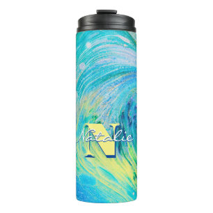 Aqua Blue Acrylic Flow Art Thermal Tumbler Thermosbecher