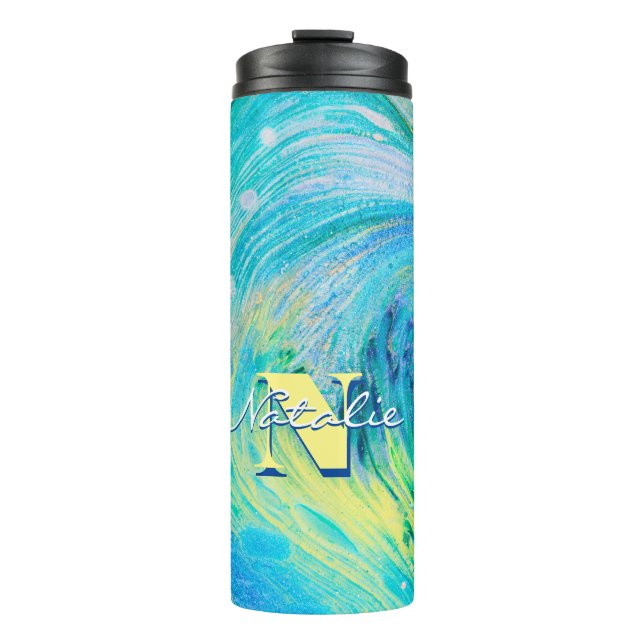 Aqua Blue Acrylic Flow Art Thermosbecher (Vorderseite)