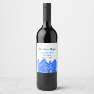 Aqua blue Adventure fängt 1. Geburtstagsberg an Weinetikett