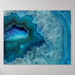 Aqua Blue Agate Crystal Geode Night Light Poster