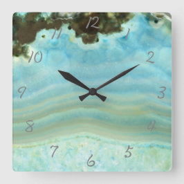 Aqua Blue Agate Geode Gemstone Crystal Pattern Quadratische Wanduhr
