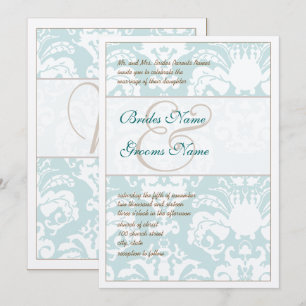 Aqua Blue and Brown Damask Hochzeitsempfehlung Einladung