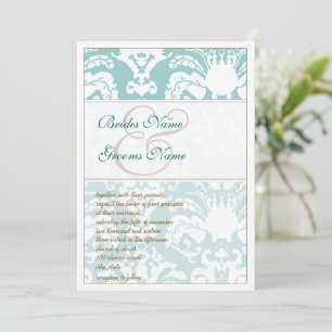 Aqua Blue and Brown Damask Hochzeitsempfehlung Einladung