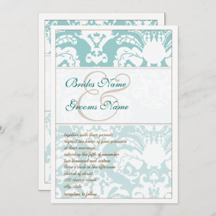Aqua Blue and Brown Damask Hochzeitsempfehlung Einladung