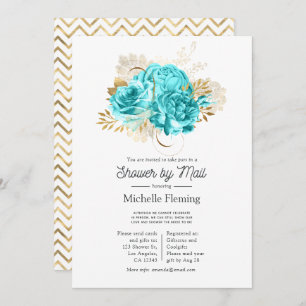 Aqua Blue and Gold Floral Shows by Mail Einladung