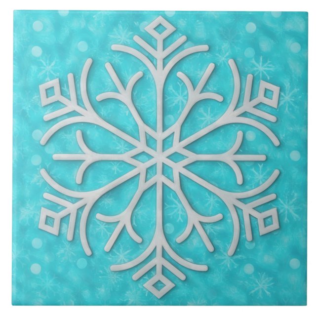 Aqua Blue and Gray Snow Snowflake Holiday Art Tile Fliese (Vorderseite)