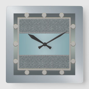 Aqua Blue and Silver Wall Clock Quadratische Wanduhr