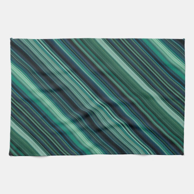 Aqua Blue and Teal Stripes Geschirrtuch (Horizontal)