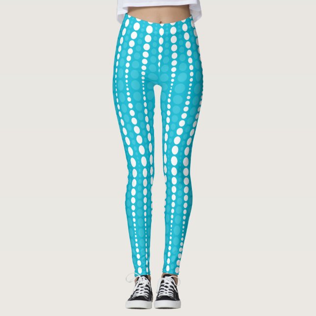 Aqua Blue and White Polka Dot Leggings (Vorderseite)