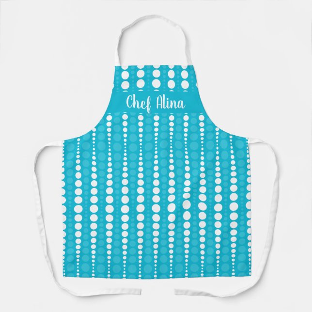 Aqua Blue and White Polka Dot Middium Apron Schürze (Vorderseite)