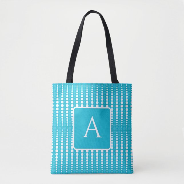 Aqua Blue and White Polka Dot Tote (Vorderseite)