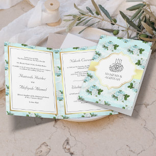 Aqua Blue and White Roses Floral muslimische Hochz Einladung