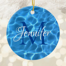 Aqua Blue and White Swimming Pool Foto Monogram