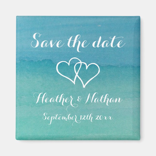 Aqua Blue Aqua Aquarell Hochzeit speichern das Dat Magnet (Vorne)