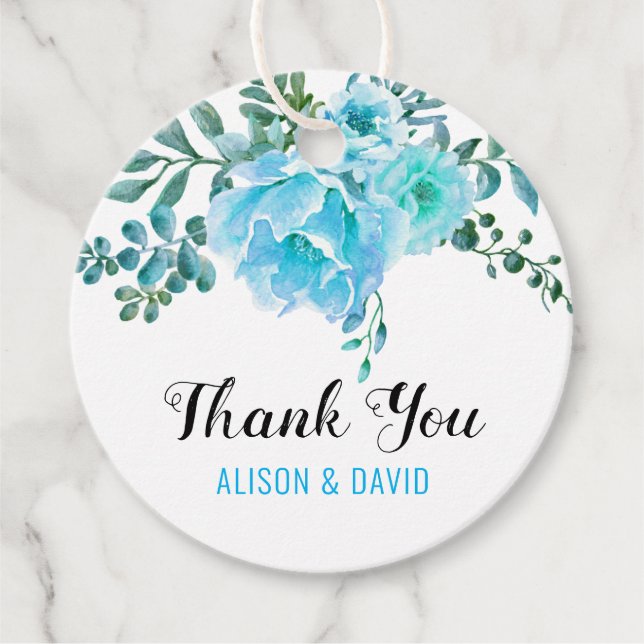 Aqua Blue Aqua Aqucolor Blume Hochzeit Danke Geschenkanhänger (Vorderseite)