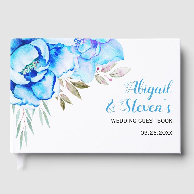 Aqua Blue Aqua Blume Blumen Hochzeit Gästebuch (Vorderseite)