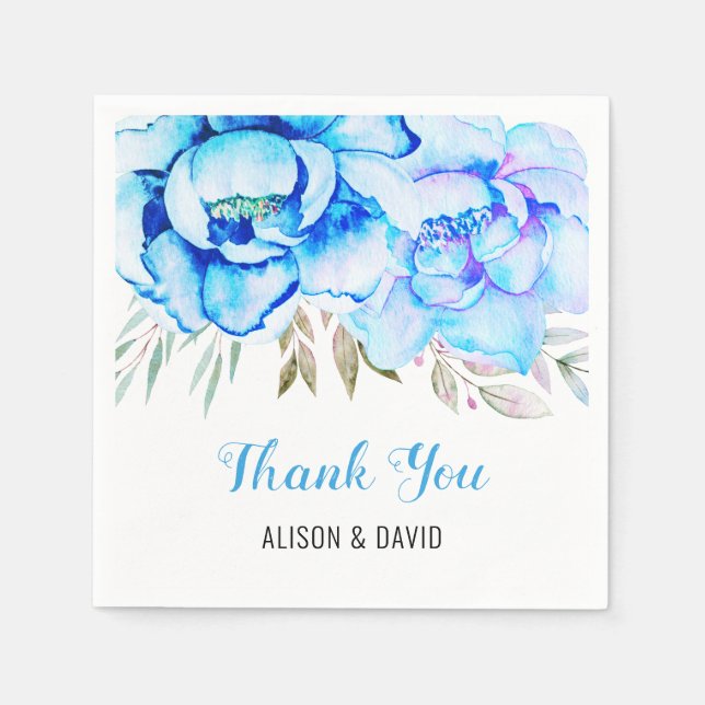 Aqua Blue Aqua Blume Blumen Hochzeit Serviette (Vorderseite)