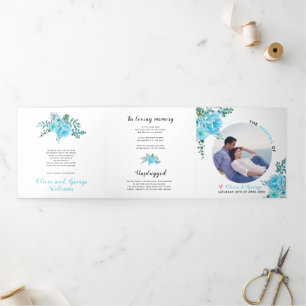Aqua Blue Aqua Blume grüne Blätter, Foto Dreifach-gefaltete Programmkarte