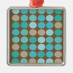Aqua Blue Aquamarin & Braun Dots Muster Modernes Ornament Aus Metall