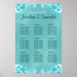 Aqua Blue Aquamarin Floral Wedding Table Charts Poster