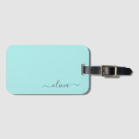 Aqua Blue Aquamarin Girly Script Monogram Name Mod