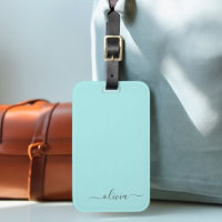 Aqua Blue Aquamarin Girly Script Monogram Name Mod