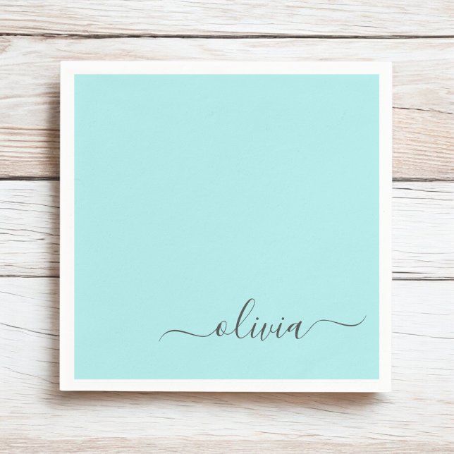 Aqua Blue Aquamarin Girly Script Monogram Name Mod Serviette (Von Creator hochgeladen)