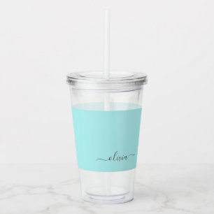 Aqua Blue Aquamarin Modern Script Monogram Name Acryltrinkbecher