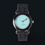 Aqua Blue Aquamarin Modern Script Monogram Name Armbanduhr<br><div class="desc">Aqua Blue Aquamarin Simple Script Monogram Name Watch. Das macht den perfekten 16 Geburtstag,  Hochzeit,  Brautparty,  Jubiläum,  Babydusche oder Junggeselinnen-Abschied Geschenk für jemanden,  der Lieben glamourösen Luxus und schicke Stile.</div>