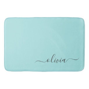 Aqua Blue Aquamarin Modern Script Monogram Name Badematte